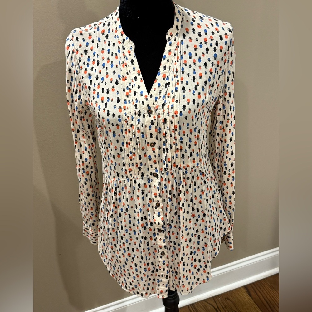 Maeve Multicolor Calia Pleated Blouse Cream, Fall Colors Sz 8